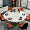 Modanio Modern Style Round Dining Table With Marble Top And With 4 Chairs
