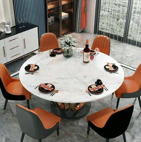 Modanio Modern Style Round Dining Table With Marble Top And With 4 Chairs