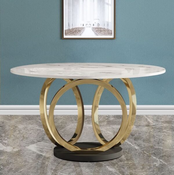 Modanio Modern Style Round Dining Table With Marble Top And With 4 Chairs