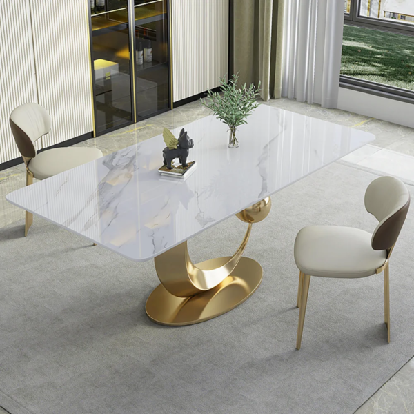 Modanio Modern Half Moon Style Rectangle Marble Dining Table With Nano Marble Top