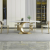 Modanio Modern Half Moon Style Rectangle Marble Dining Table With Nano Marble Top