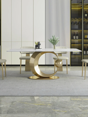 Modanio Modern Half Moon Style Rectangle Marble Dining Table With Nano Marble Top