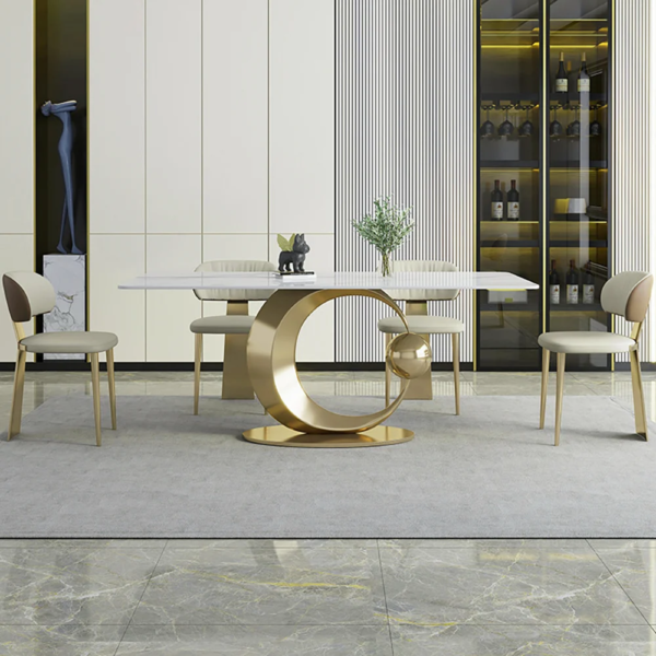 Modanio Modern Half Moon Style Rectangle Marble Dining Table With Nano Marble Top