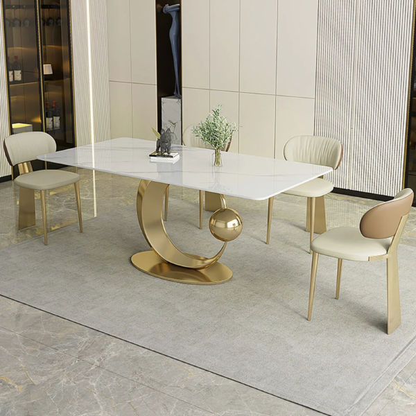 Modanio Modern Half Moon Style Rectangle Marble Dining Table With Nano Marble Top