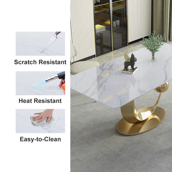 Modanio Modern Half Moon Style Rectangle Marble Dining Table With Nano Marble Top