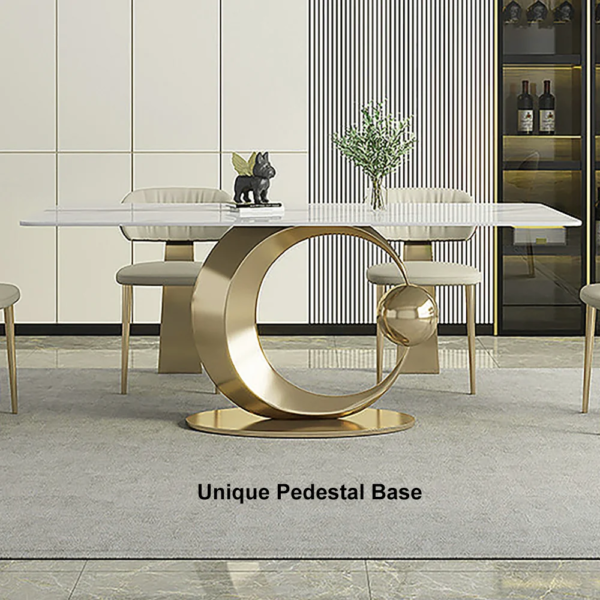 Modanio Modern Half Moon Style Rectangle Marble Dining Table With Nano Marble Top