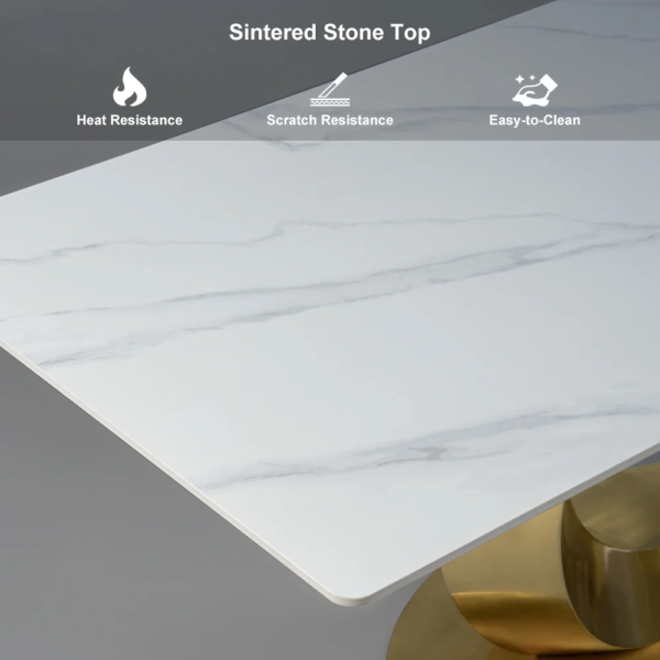 Modanio Modern Half Moon Style Rectangle Marble Dining Table With Nano Marble Top