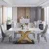 Modanio Modern X-Shape Base Dining Table With Marble Top And 6 Chairs