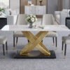 Modanio Modern X-Shape Base Dining Table With Marble Top And 6 Chairs