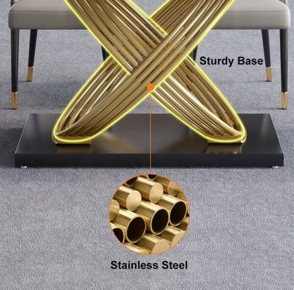 Modanio Modern X-Shape Base Dining Table With Marble Top And 6 Chairs