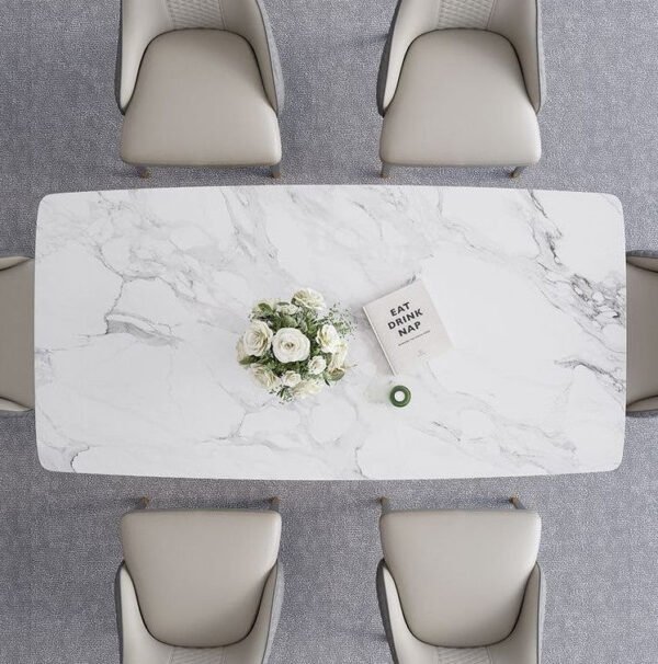 Modanio Modern X-Shape Base Dining Table With Marble Top And 6 Chairs