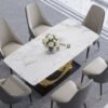 Modanio Modern X-Shape Base Dining Table With Marble Top And 6 Chairs