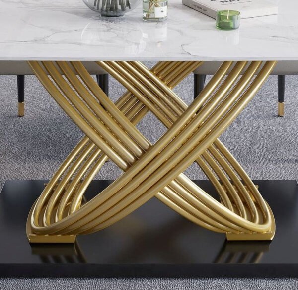Modanio Modern X-Shape Base Dining Table With Marble Top And 6 Chairs