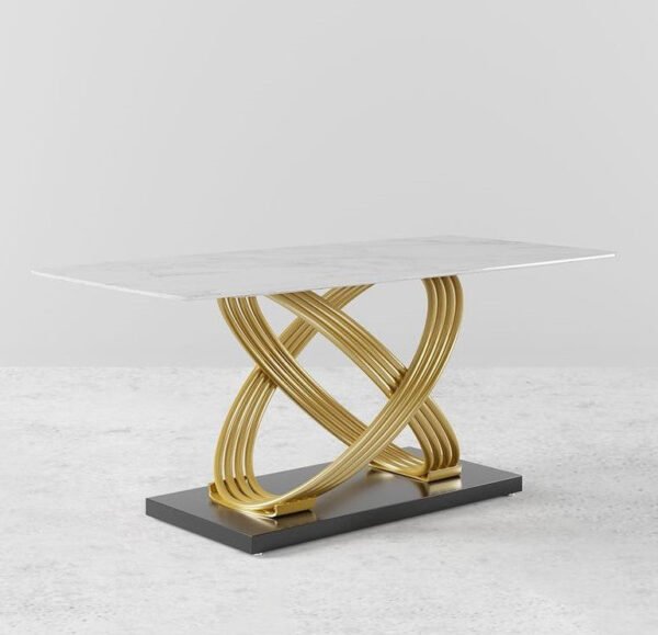 Modanio Modern X-Shape Base Dining Table With Marble Top And 6 Chairs
