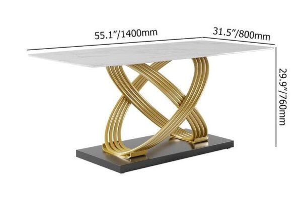 Modanio Modern X-Shape Base Dining Table With Marble Top And 6 Chairs