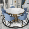 Modanio Modern Fluted Pillar Dining Table With Round Marble Top with 4 Chairs