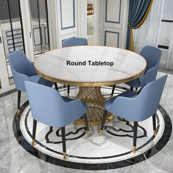 Modanio Modern Fluted Pillar Dining Table With Round Marble Top with 4 Chairs