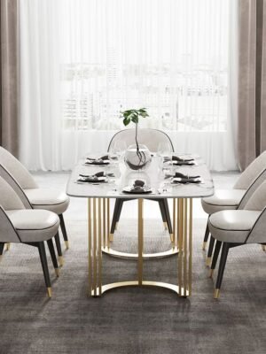 Modanio Premium Twin Grace Dining Table with Marble Top with 6 Chairs