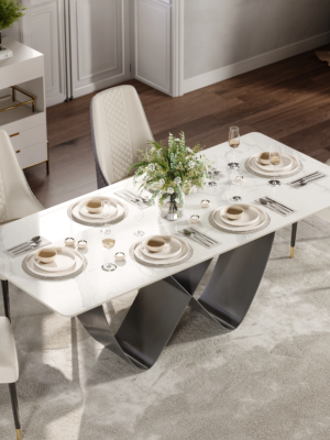 MOD-DT-12_1 Modanio Infinity Dining Table with Nano Marble Top & 6 Chairs | PVD Finish