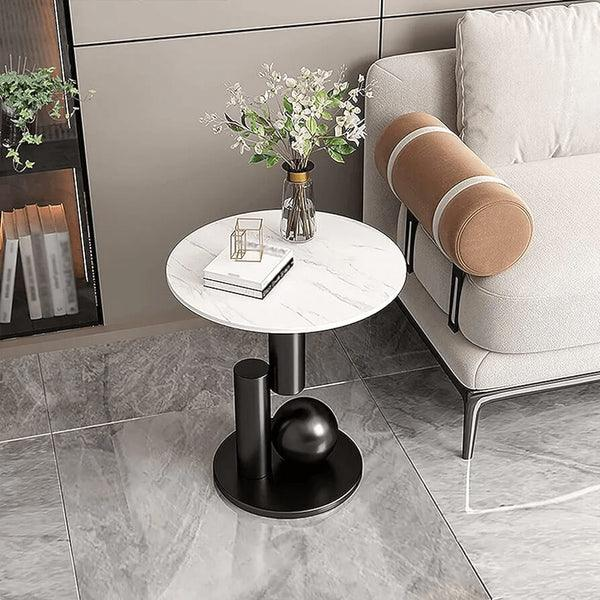 Modanio Round Black Side Table, Modern Style End Table Marble Nightstand SS Frame for Small Space Living Room Bedroom