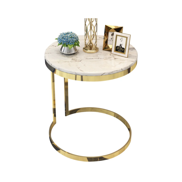 Modanio Side Table with Round Marble Top And Stainless Frame, Bedside Table for Bedroom and End Table For Living Room