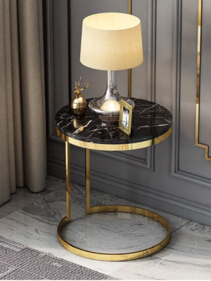 MOD-ST03_7 Modanio Side Table with Round Marble Top And Stainless Frame, Bedside Table for Bedroom and End Table For Living Room