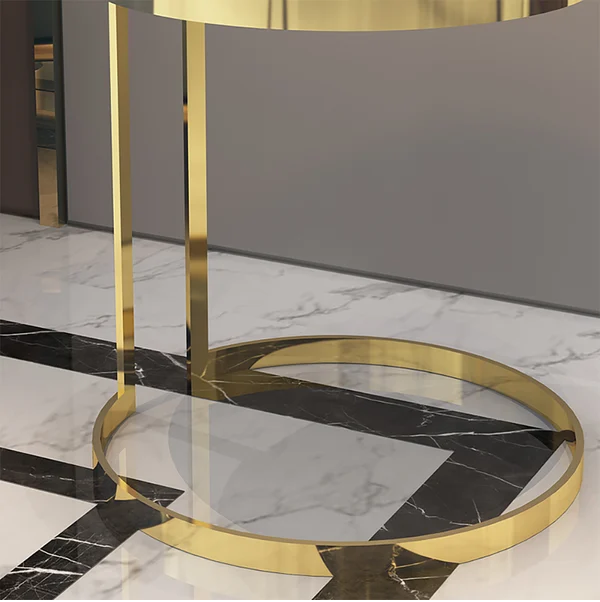 Modanio Side Table with Round Marble Top And Stainless Frame, Bedside Table for Bedroom and End Table For Living Room