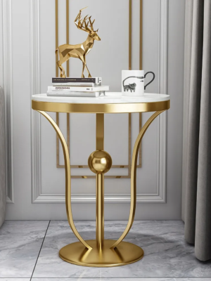 Modanio Gold Round End Table Modern Side Table with Stream-Lined Stainless Steel Pedestal