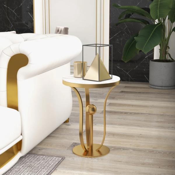 Modanio Gold Round End Table Modern Side Table with Stream-Lined Stainless Steel Pedestal