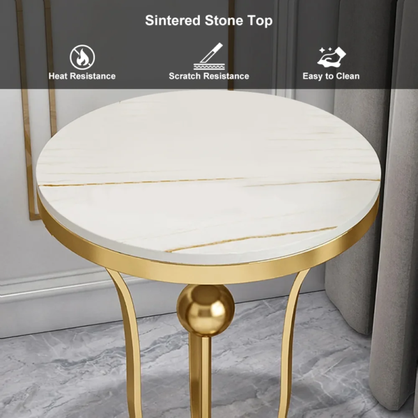 Modanio Gold Round End Table Modern Side Table with Stream-Lined Stainless Steel Pedestal