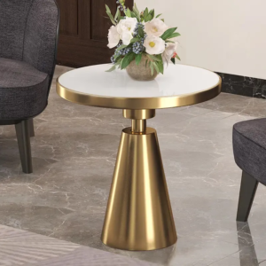 Modern luxury marble top side table with stainless steel gold frame by Modanio