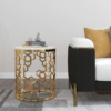 Modanio Contemporary Side Table | Currs Round Gold Side Table with Marble Top | End Table with Stainless Steel Frame, 16"Dia x 18"H
