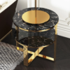 Modanio 2 Tier Round Black Marble Top Gold End Table Double Storage Nightstand