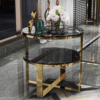 Modanio 2 Tier Round Black Marble Top Gold End Table Double Storage Nightstand