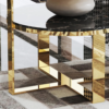 Modanio 2 Tier Round Black Marble Top Gold End Table Double Storage Nightstand