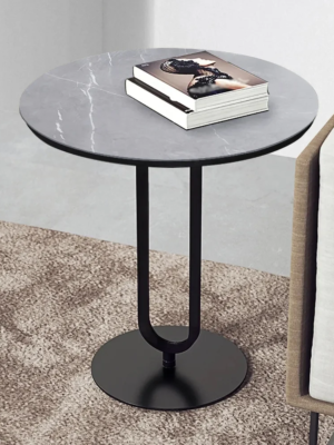 Modanio Modern Oval End Table with  Round Marble Top (16"Dia x 22"H)
