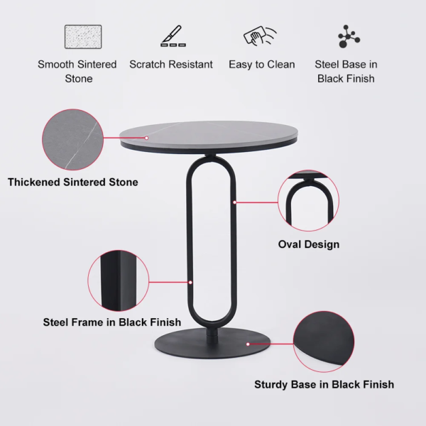 Modanio Modern Oval End Table with  Round Marble Top (16"Dia x 22"H)