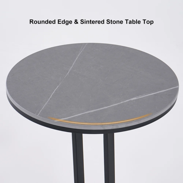 Modanio Modern Oval End Table with  Round Marble Top (16"Dia x 22"H)