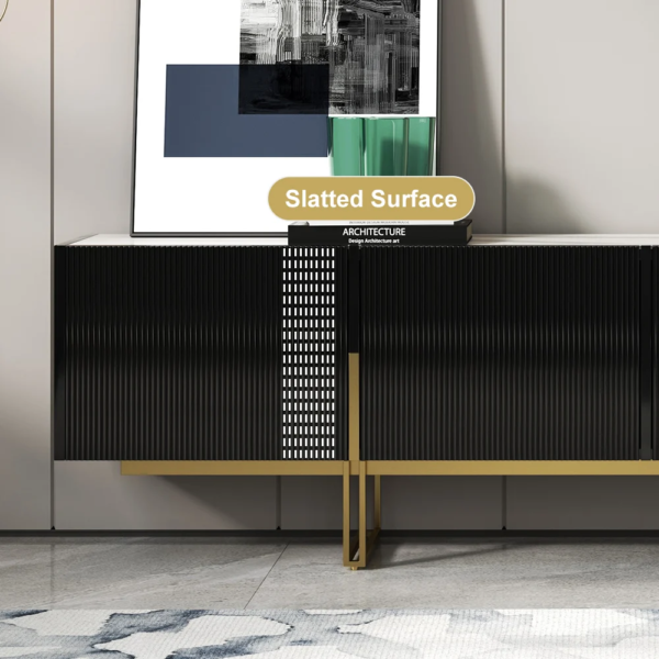 Modanio 60" Fluted TV Console with Italian Marble Top and Storage Cabinets