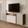 Modanio Tall Beige TV Console with Top Italian Marble with 4 Doors & 5 Shelves 63X14"