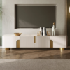 Modanio Marble Top Beige & Gold TV Stand with 4 Door Media Console for Living Room