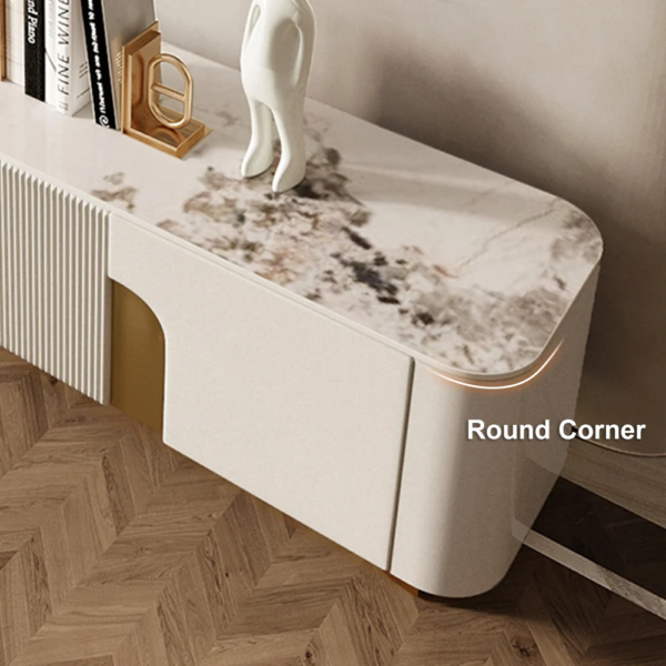 Modanio Marble Top Beige & Gold TV Stand with 4 Door Media Console for Living Room