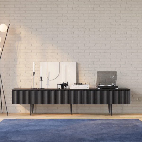 Modanio Modern Line Media Console TV Stand with Drawers & Black Metal Legs