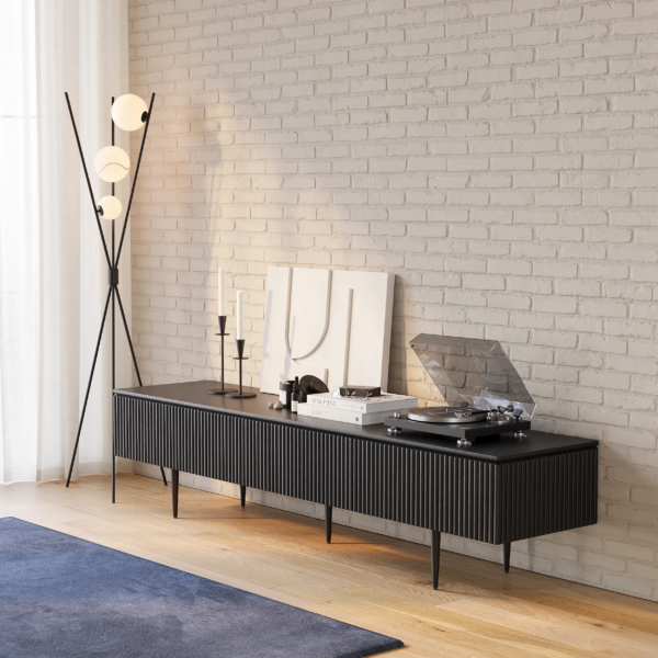 Modanio Modern Line Media Console TV Stand with Drawers & Black Metal Legs
