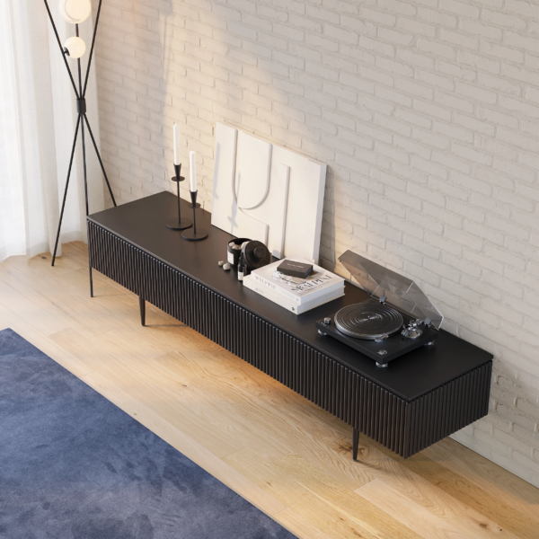 Modanio Modern Line Media Console TV Stand with Drawers & Black Metal Legs