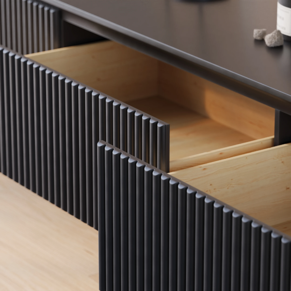 Modanio Modern Line Media Console TV Stand with Drawers & Black Metal Legs