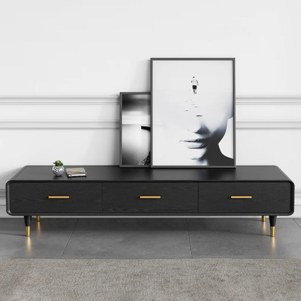Modanio Modern Black TV Stand Rectangle Media Stand Wood TV Console with 3 Drawers