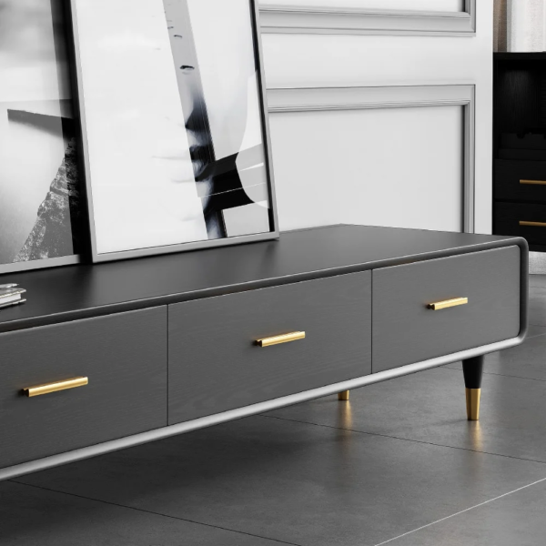 Modanio Modern Black TV Stand Rectangle Media Stand Wood TV Console with 3 Drawers