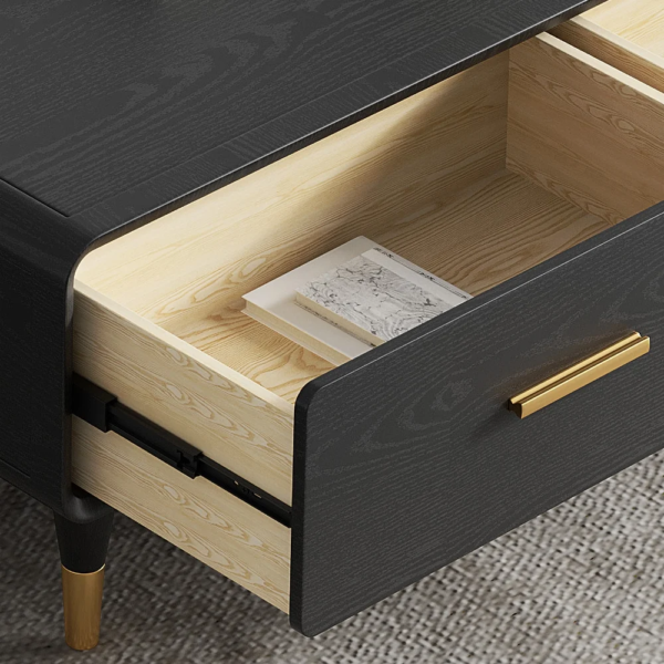 Modanio Modern Black TV Stand Rectangle Media Stand Wood TV Console with 3 Drawers