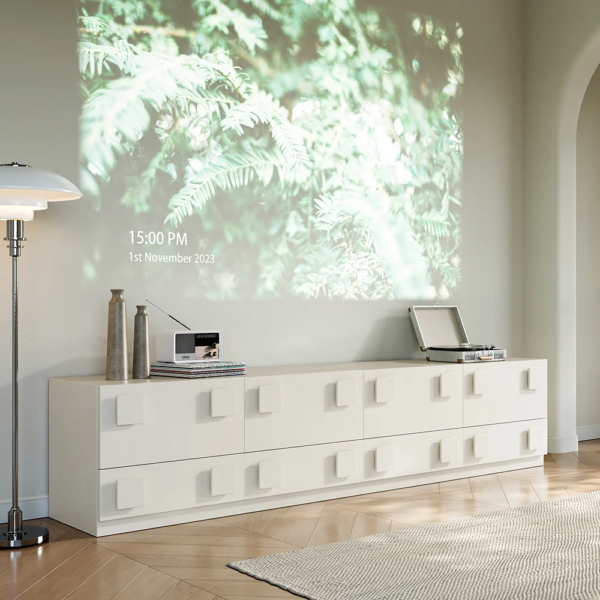 Modanio Modern White Wood TV Stand with 4 Drawer Convert to Tall Media Cabinet for TV